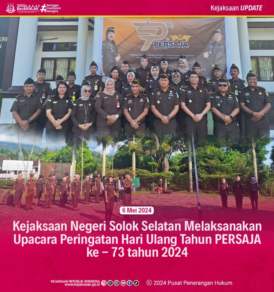 Kejari Solok Selatan Melakukan Upacara Peringati HUT PERSAJA ke – 73 Tahun 2024